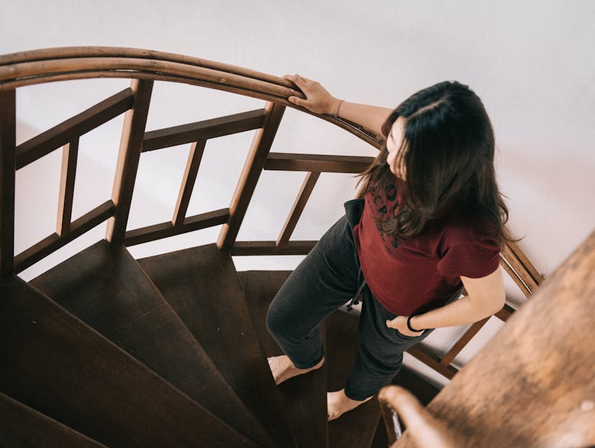 A person ascends a staircase in