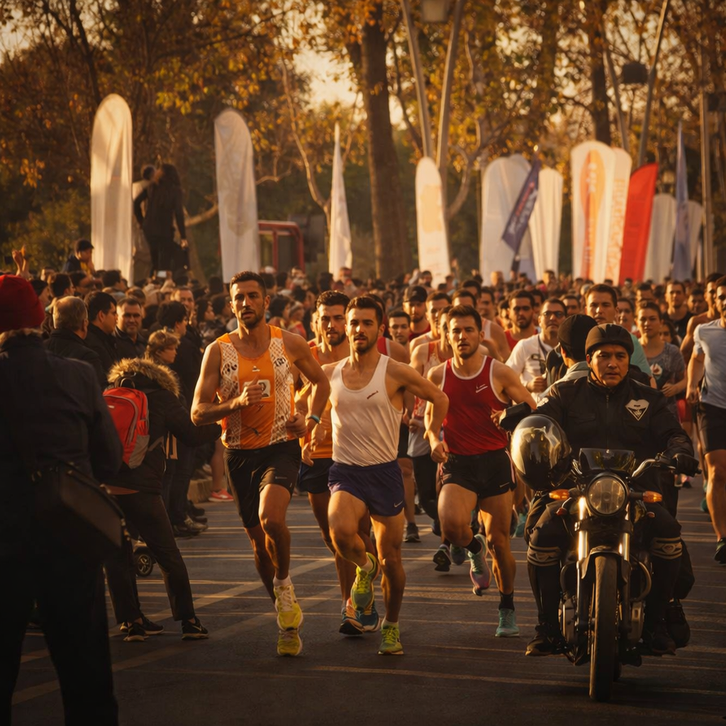 Pelari maraton menunggu di garis start pada pagi hari